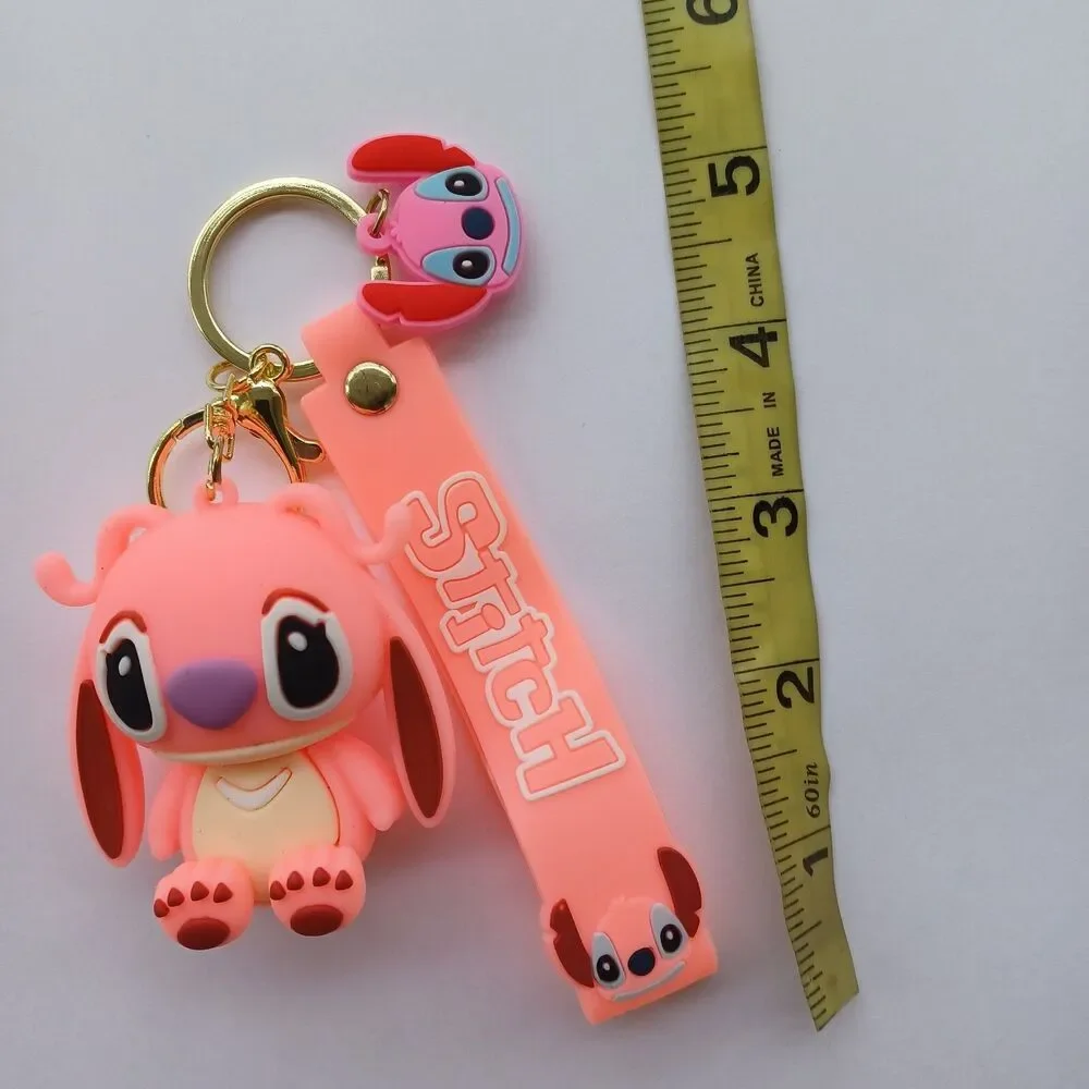 Pink SAD ANGEL STITCH Ears Down KeyChain Backpack STRAP Charm Silicone Rubber 3D